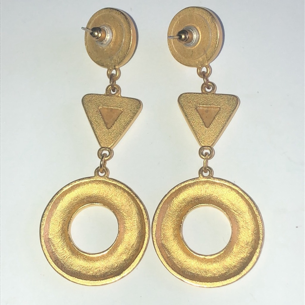 Vintage Satin Soft Matte Gold Tone Retro Classic Pierced Earrings - Picture 6 of 6